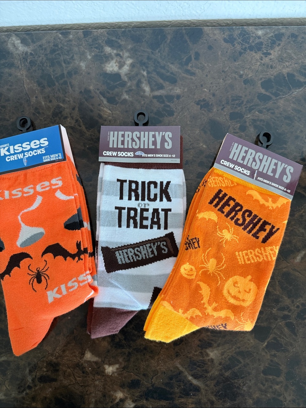 New! Three Pairs of Men's Hersheys Halloween Crew Socks - Shoe Size 6-12